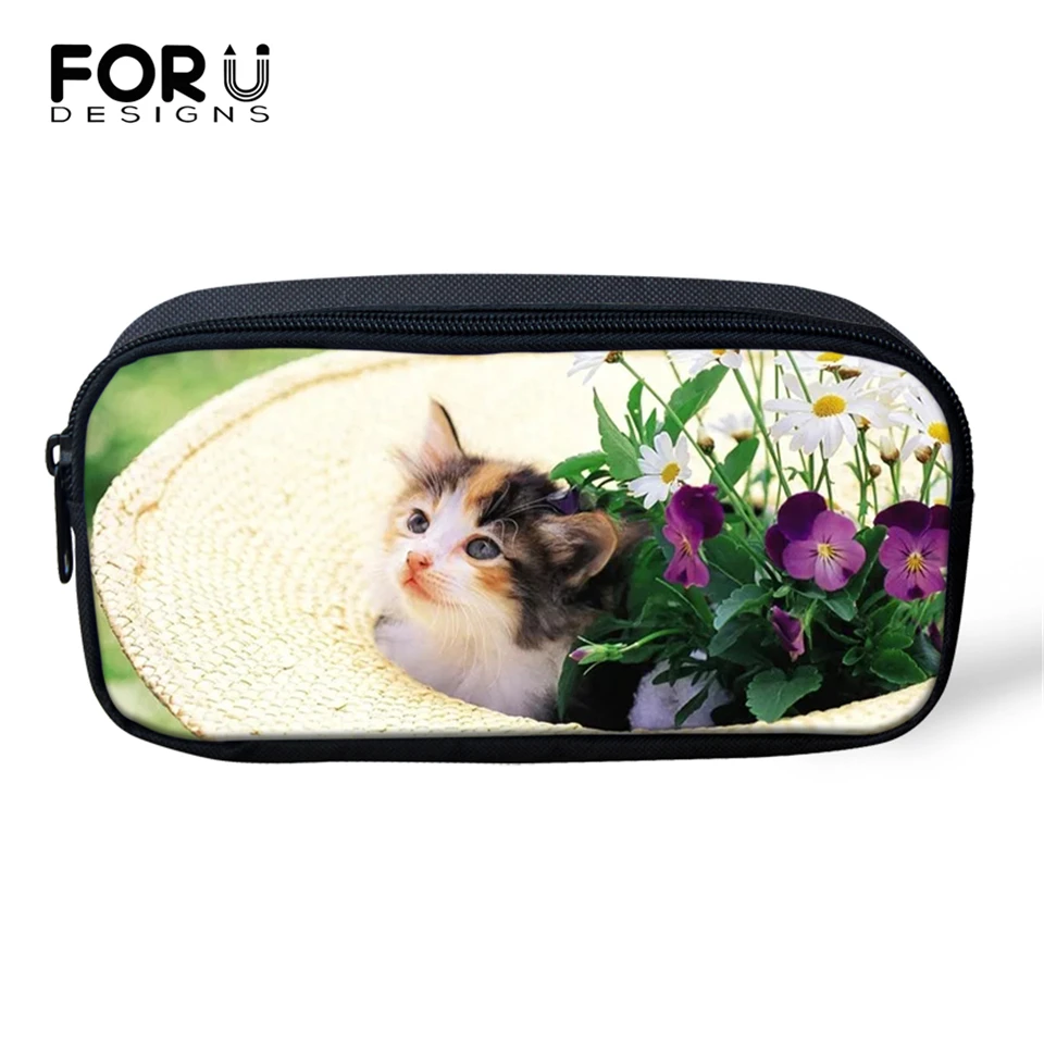 

FORUDESIGNS Flower Cats Prints Cosmetic Bags Lady Make Up Travel Bags Kawaii Animal Pattern Girls Pen Bags Children Pencil Bags