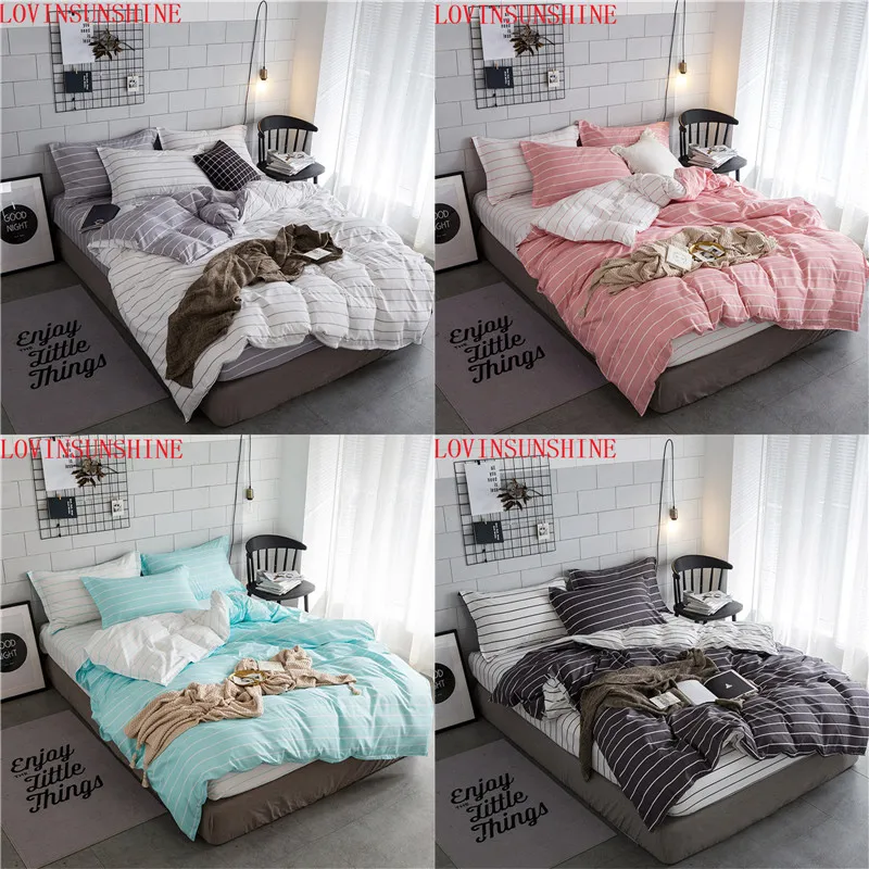 Stripes Household Comforter Bedding Set Pink Black White ...