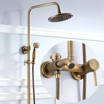 

Bathroom Retro antique copper Brass Shower Set Wall Mounted Phone Handheld Mixer Tap Faucet 3-functions Mixer Valve