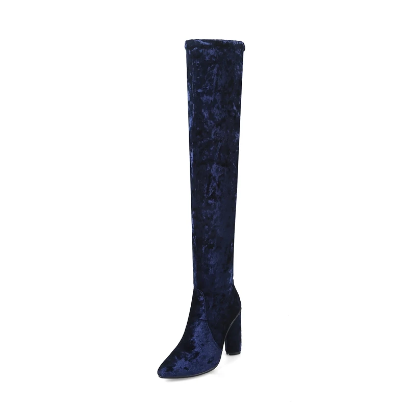ORCHA LISA/большой размер 33-43, женские ботфорты выше колена, флоковые зимние высокие сапоги без шнуровки повседневные женские сапоги, женская обувь C736 - Цвет: Blue