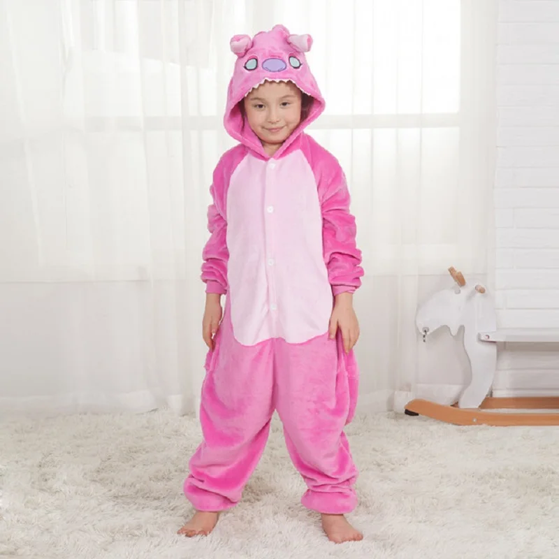 Onesie/детская пижама в виде животных; цвет синий, розовый; одежда для сна для мальчиков и девочек; зимняя фланелевая теплая Рождественская Детская Пижама кигуруми