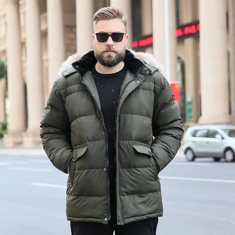 

2019 Men's Thick Large size Hooded Short Fur Collar Cotton Coat Autumn and Winter Collar Men's jacket Color Black / Green