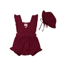 0-24M Newborn Baby Girl 5 Colors 2Pcs Outfits Flutter Sleeve Solid Ruffle Bow Tassel Romper Strappy Hat Summer Clothes Sets 0-24M Newborn Baby Girl 5 Colors 2Pcs Outfits Flutter Sleeve Solid Ruffle Bow Tassel Romper Strappy Hat Summer Clothes Sets