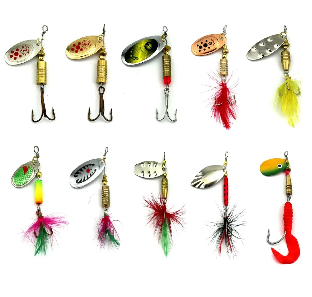 10Pcs Spoon Lure Spinner Bait Rotating Metal Fishing Tackle Sequin