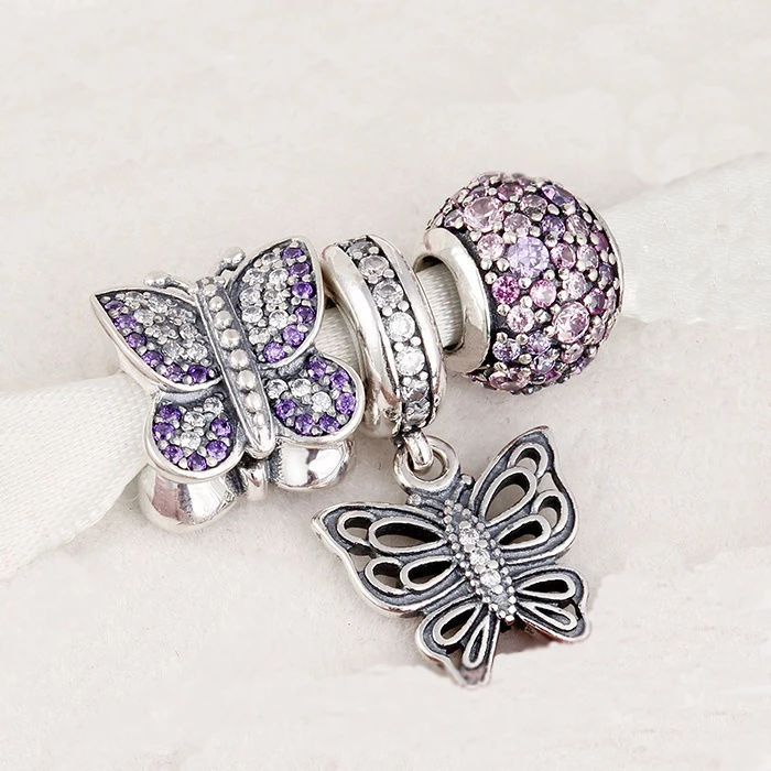 

Fits Pandora Charms Bracelet and Necklace 925 Sterling Silver charm sets sparkling Beads/Butterfly DIY design Drop Shipping