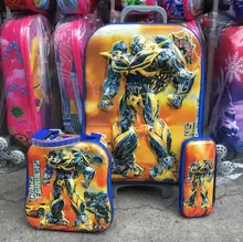Promotion Children travel suitcase 16-inch Transfomers boyS luggage sets (lunch box + pen boxes+trolley luggage )