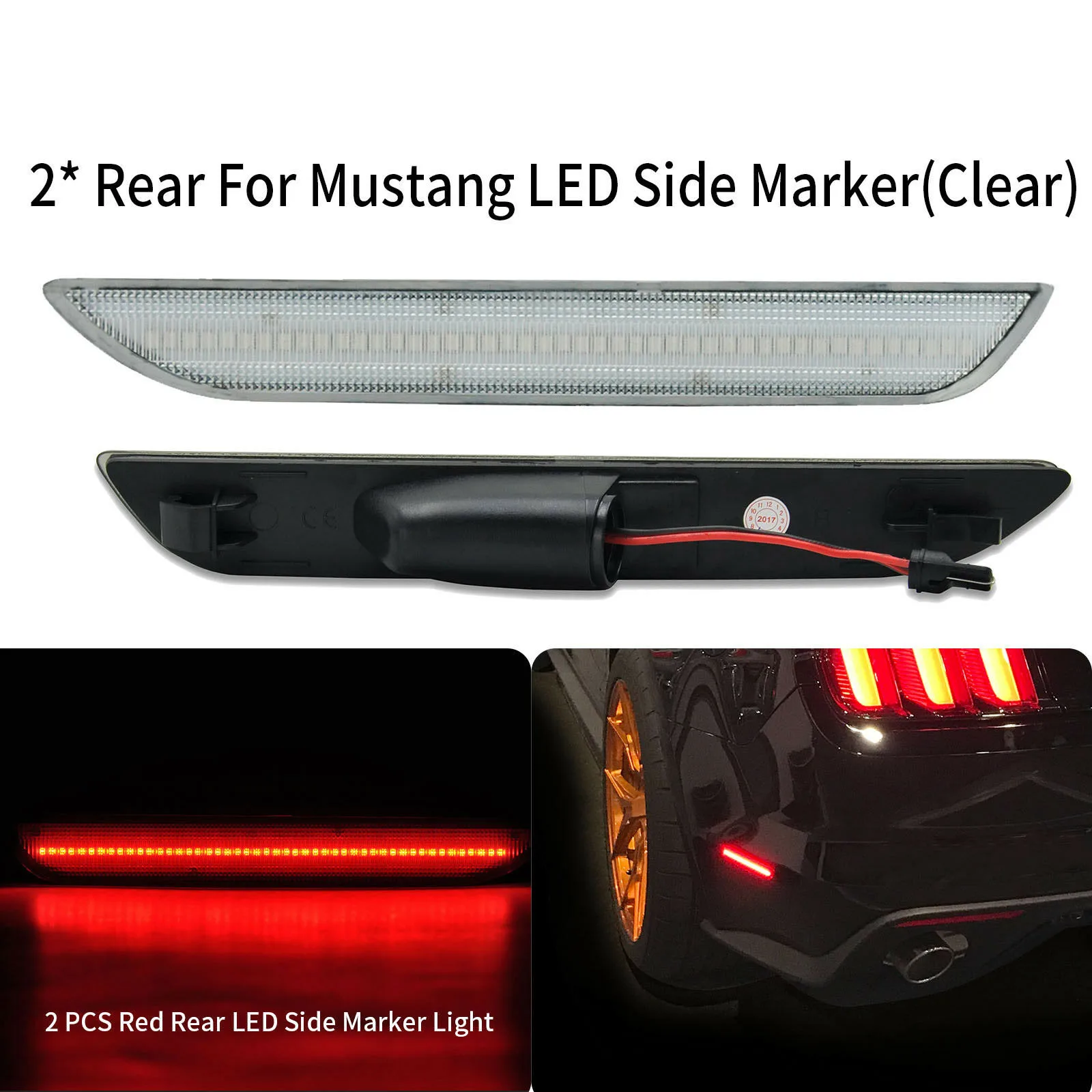 

2PCS Red LED Rear Side Marker Light For Ford Mustang 2015-up, Powered by 48-SMD LED