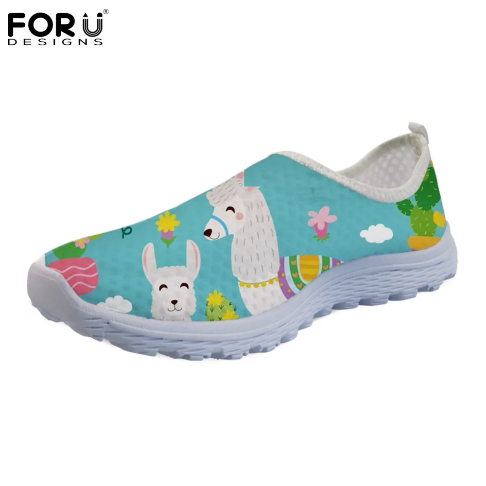 

FORUDESIGNS Cartoon Cute Animal Alpaca Pattern Flats Shoes Women 2018 Casual Women's Sneakers Shoes Woman Beach Ladies Loafers