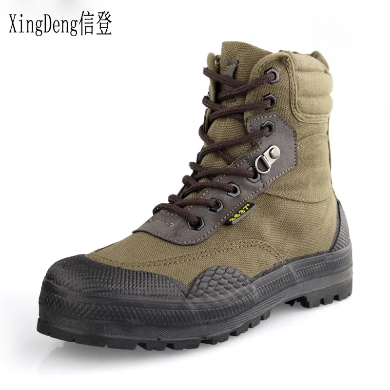

XingDeng New Men Fashion Army Desert Boots Men Military Tactical Lace Up Canvas Camouflage Rubber Boots Size 38-44