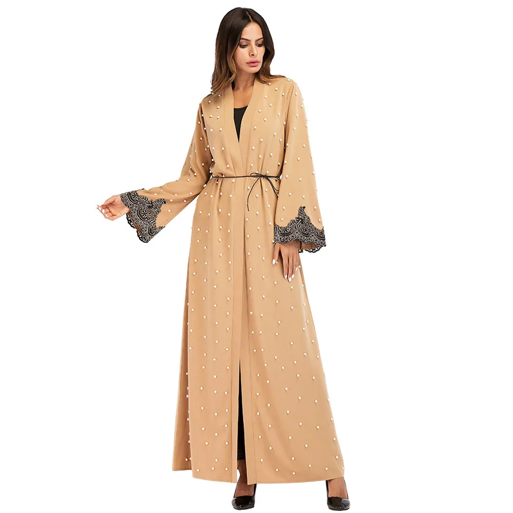 

187060# Muslim Women Bubble Beads Cardigan Long Sleeved Long Outer Dresses Mujer Vestidos Musulman Faldas