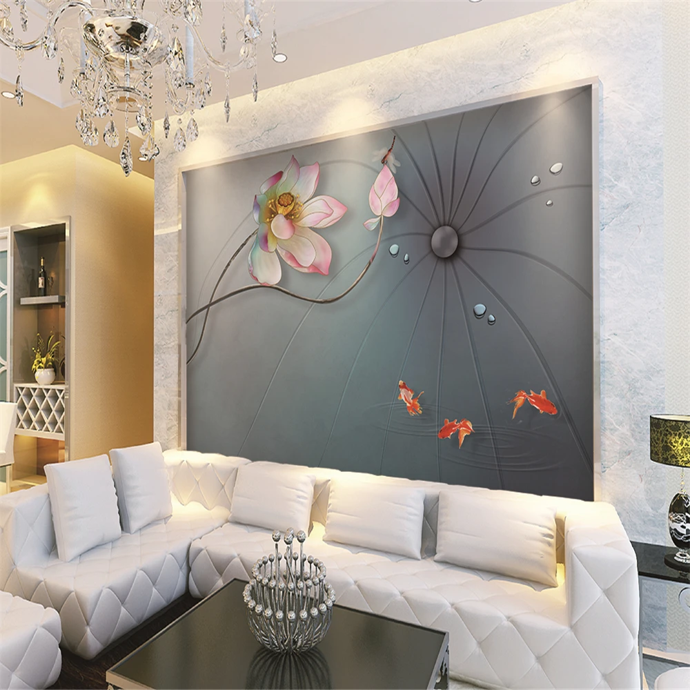 Custom 3d wallpaper new Chinese style lotus and lotus leaf TV background wall - silk waterproof material Custom 3d wallpaper new Chinese style lotus and lotus leaf TV background wall - silk waterproof material