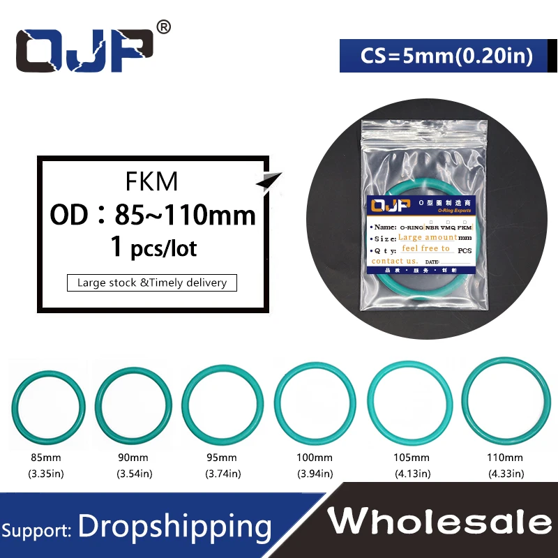 1 шт. резиновое кольцо зеленый FKM уплотнительное кольцо 5 мм Толщина OD85/90/95/100/105/110 мм каучук o-образный кольцо уплотнение масла уплотнительные кольца топлива шайба