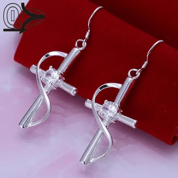 

Wholesale Silver Plated Earring,Wedding Jewelry Accessories,Inlaid Stone Cross Fashion Silver Women Earrings