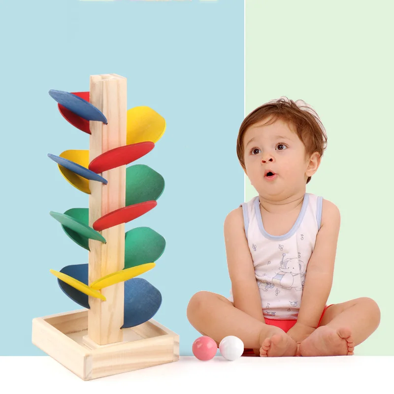 Educational Toys for Children DIY Wooden Tree Ball Run Track Colorful Building Blocks Kids Toys Set Baby Early Learning