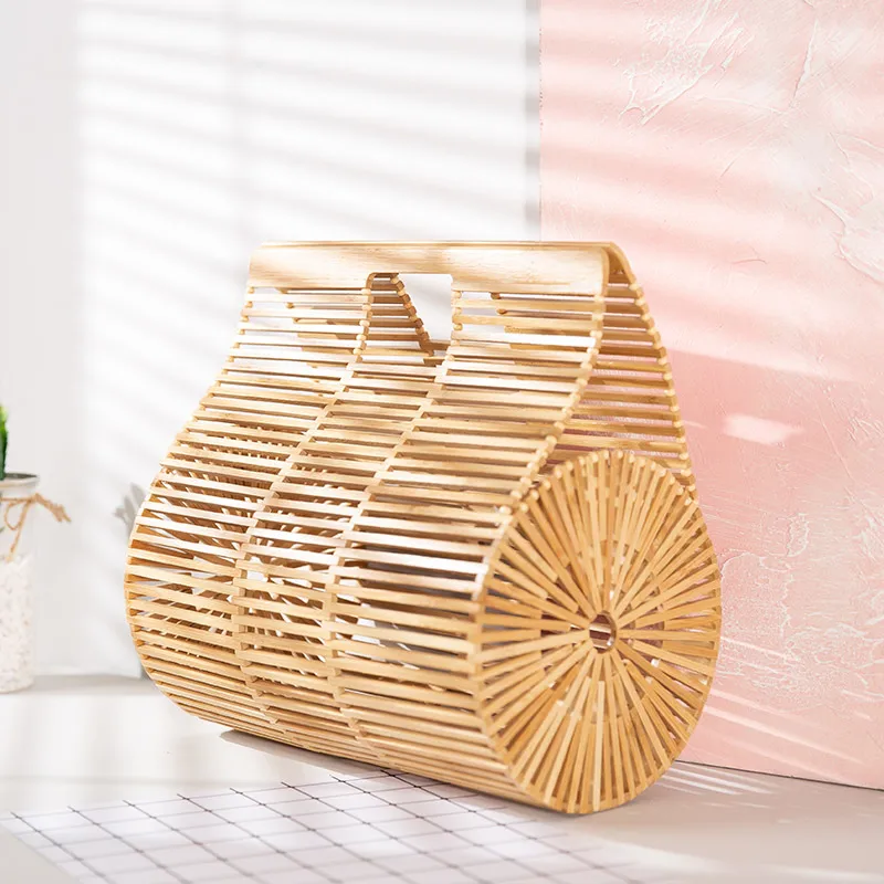 

LOVEVOOK women handbags bamboo top handle bag for ladies 2019 Summer holiday beach bag big bucket hollow bag female causal totes