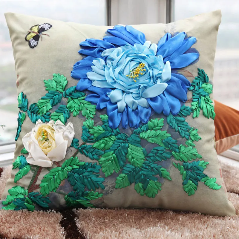 Чехол для подушки Бабочка Пион сделай сам|embroidery diy|ribbon embroidery cushionpeony |