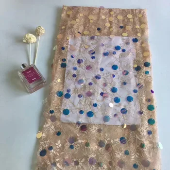 

2019 New African Lace Fabric High Quality Nigerian French Swiss voile 5 Yards For Wedding Dress With Sequins Lace Fabrics A1247