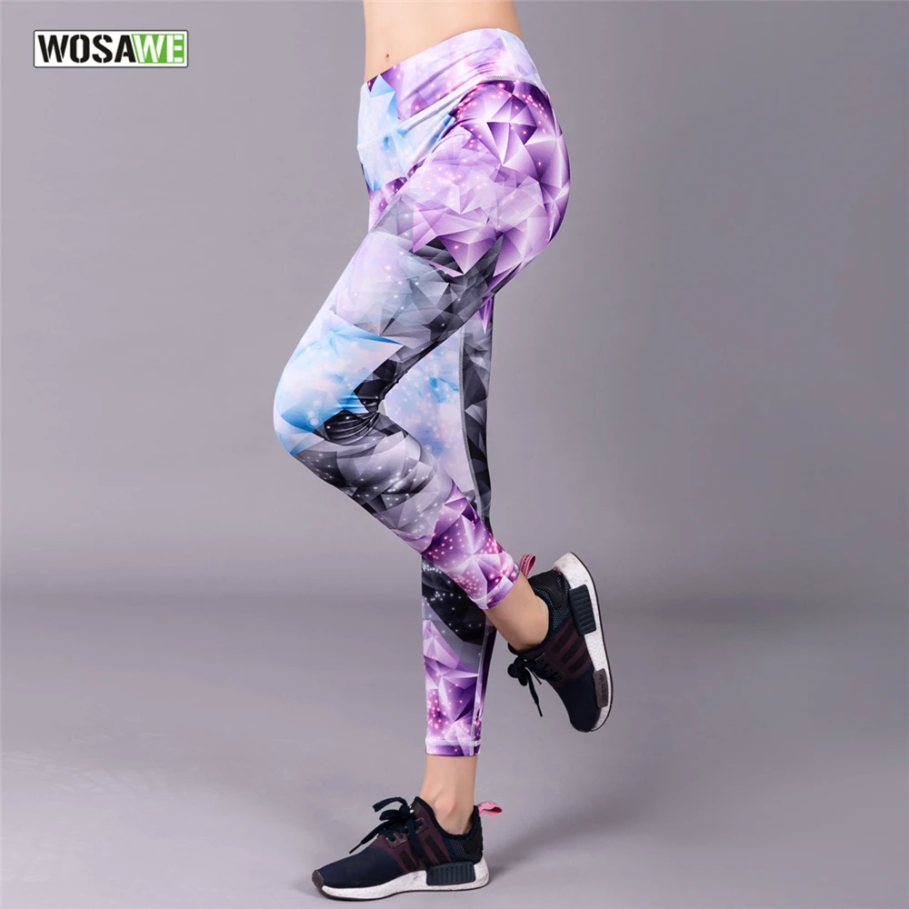 

WOSAWE Printing Yoga Pants Quick Dry Elastic Sport Running Pant Fitness Yoga Gym Jogging Tight Exercises Trousers Leggings