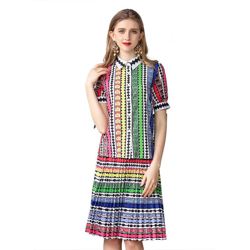 

Designer Skirts Two Pieces Set Women's Elegant Striped Printed Bow Blouses and Vintage Pleated mini Skirt Sets Suits