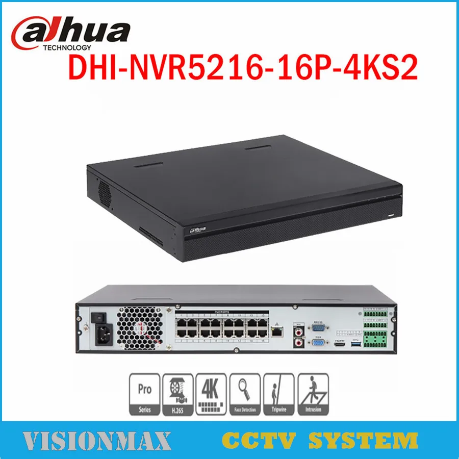 Dahua 4 К nvr5216-16p-4ks2 16ch PoE NVR H.265 ONVIF до 12MP ИК DNR WDR P2P HDMI VGA воспроизведение