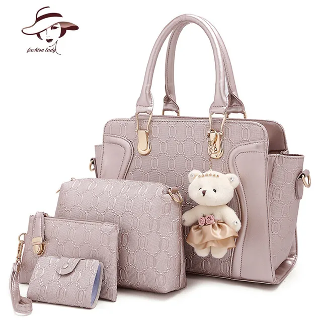 4 PCS/Set Women Bag Crocodile Pattern Composite Bag Vintage Women Messenger Bags Shoulder ...