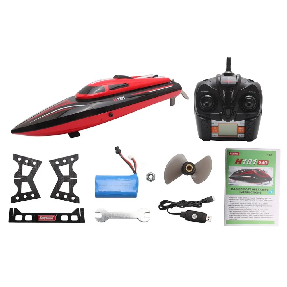 H101 2.4GHz 2CH 30KM/H High Speed RC Boat Kids Toy 180'Flip Reversion Self Righting RC Racing Boat Transmitter 150M LCD Screen
