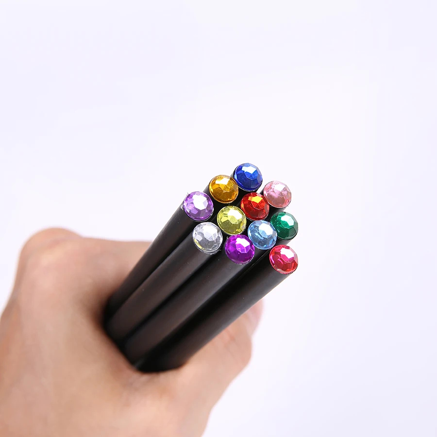 Черный Деревянный карандаш с бриллиантовым верхом высокого класса HB Студенческие карандаши для черчения, школьные офисные принадлежности на заказ