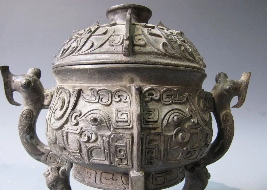 

9 Chinese regius Superb Old Pure Copper Bronze beast veins incense burner Censer
