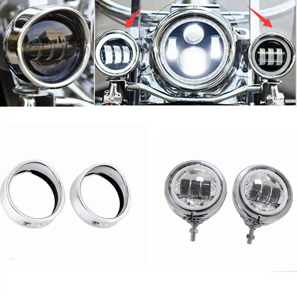 Visor Style Passing Lamp Trim Ring Set For Harley-Davidson 4.5 INCH FOG LAMP.CVjVpg
