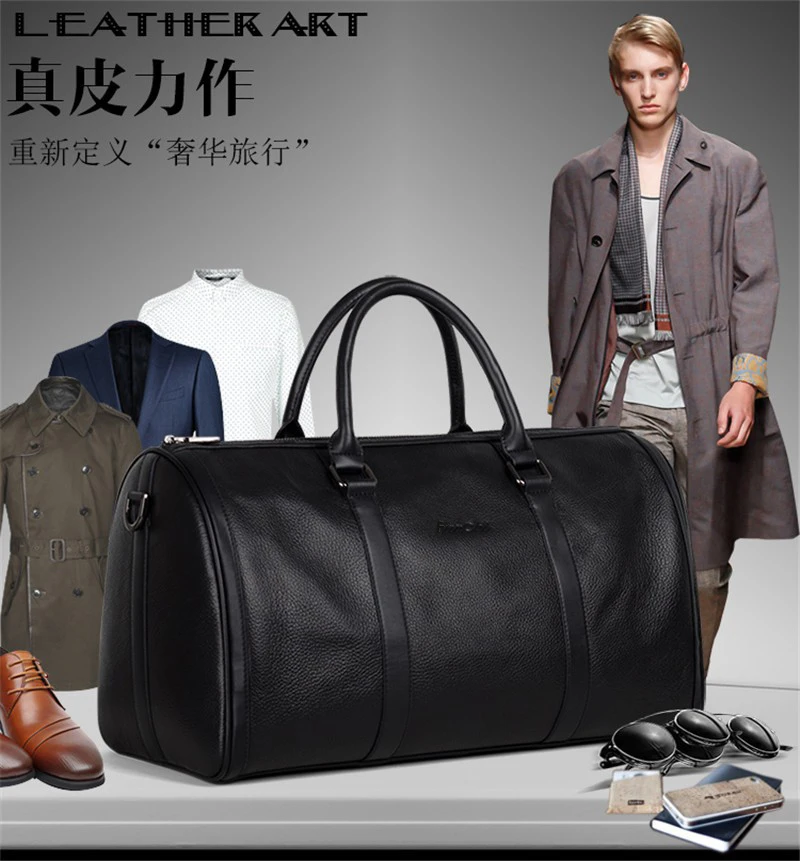 Модная мужская дорожная сумка из натуральной кожи, сумка для багажа и путешествий, мужская кожаная спортивная сумка, сумка для выходных, большая сумка-тоут, Черная
