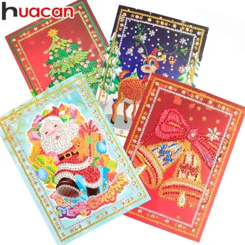 

HUACAN Diamond Painting Christmas Greeting Cards Diamond Mosaic Cartoon Mini Santa Claus Merry Christmas Paper Cards Craft Gift