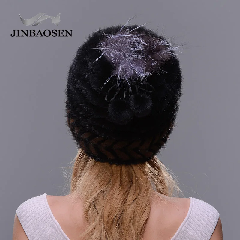 JINBAOSEN,, настоящая норковая модная меховая шапка, фирменная Новинка, толстая шапка, женская зимняя вязаная шапка с мехом лисы