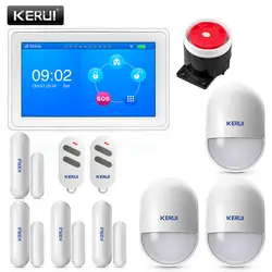 KERUI K7 WI-FI GSM сигнализация системы безопасности дома 7 дюймов TFT Цвет Дисплей с движения Сенсор двери магнитом и проводной сирена охранной