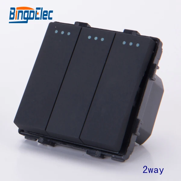 

BINGO ELEC 3gang 2way black lighting switch modular, no frame,EU/UK,Hot sale