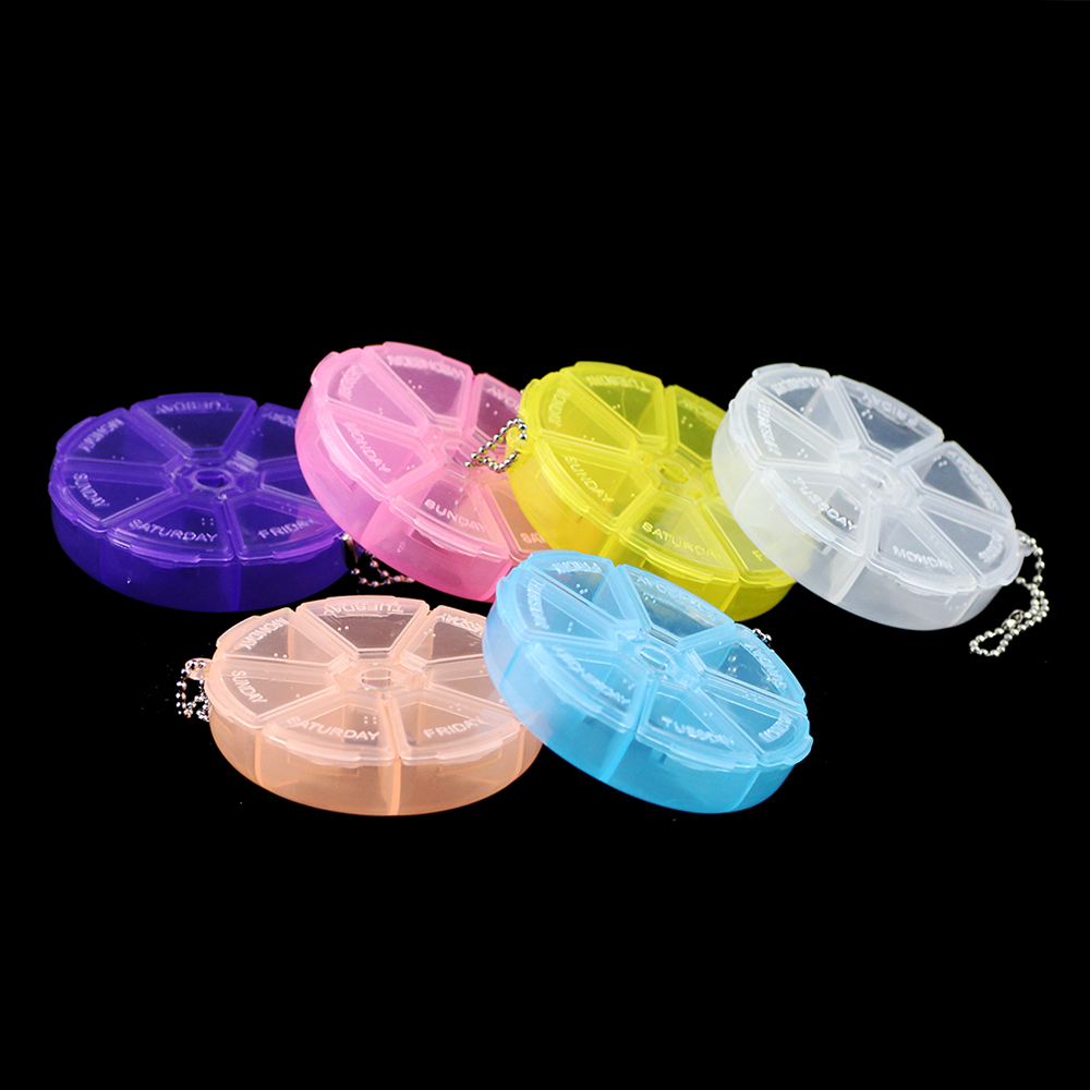  BTFBES 7/Day Slots Round Plastic Jewelry Box Compartment Storage Case Container for Organizer Beads Earrings Rings Gift drug Box 
