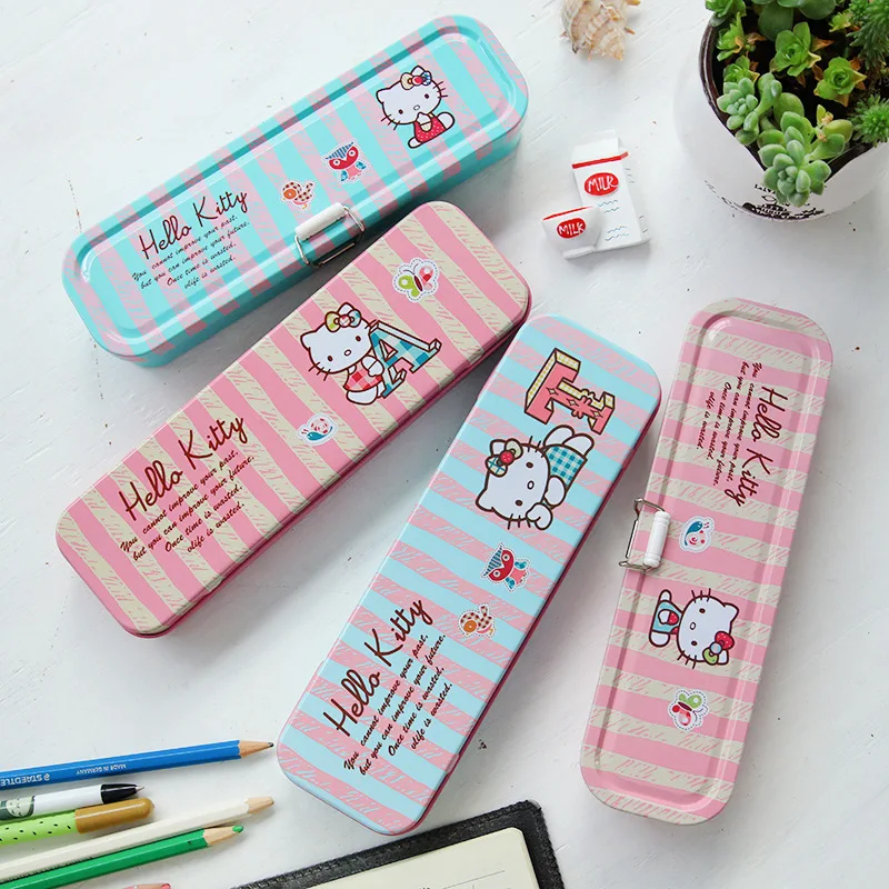 

High Quality Cartoons Hello Kitty Iron Tinplate Cute Pencil Case School Minecraft Etui Pencilcase Estuche Escolar Trousse 05051