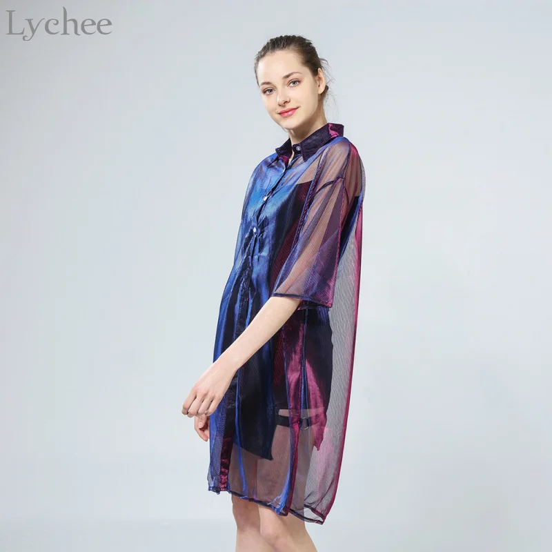 Летняя женская блузка Lychee прозрачная сетчатая Солнцезащитная рубашка с рукавом