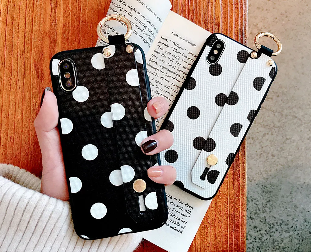 Ascromy For iPhone XS Max Case Wrist Strap Cartoon Cat Wave Point Cover For iPhone X S XR 8 Plus 7 6 6S Coque Phone Accessories (1)