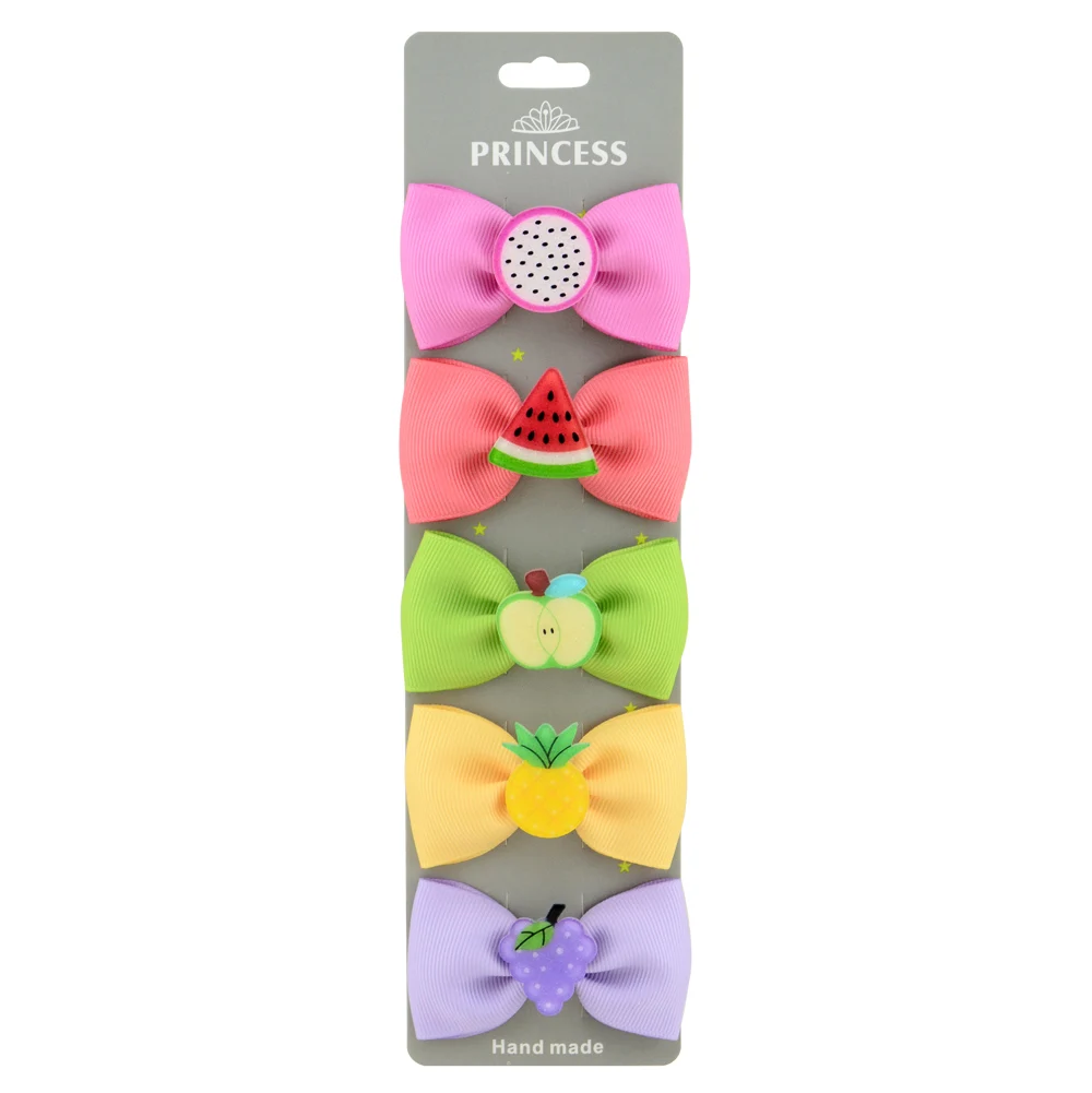 

5pcs/set 2.75" Clip Scale Fruit Print Solid Hair Bows With Clips For Kids Girls Hair Accessories Hairpins 102