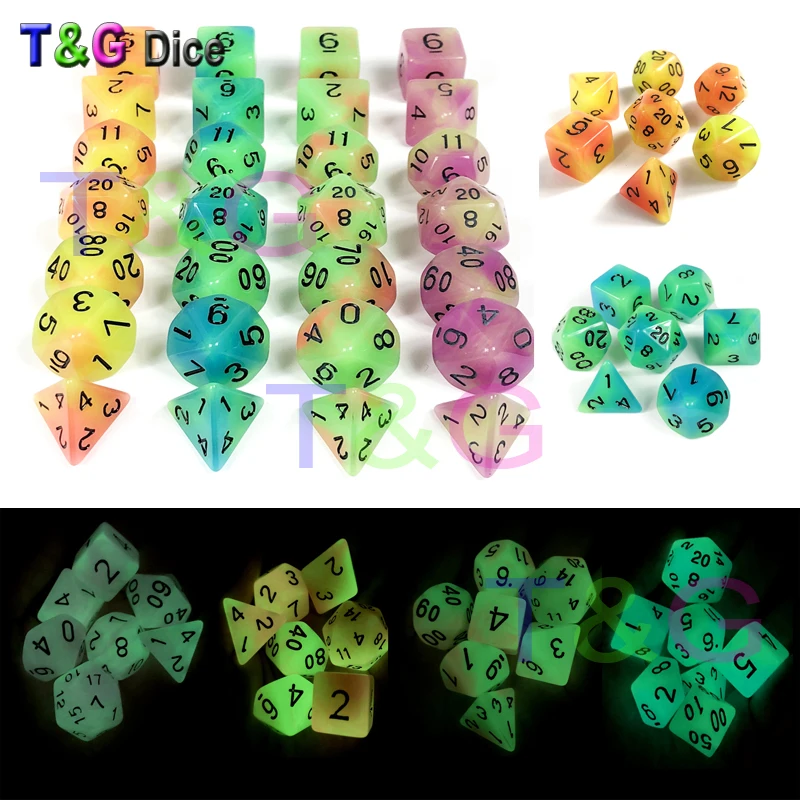 

New Arrival! 7 Pc/set Glowing In The Dark Dice D4 D6 D8 D10 D10% D12 D20 for Luminous Dice,Dnd,Rpg,For KTV, Bar Game