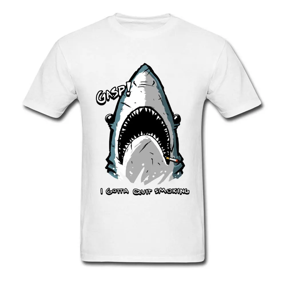 Smoking Shark 100% Cotton Fabric Tops Shirts for Men Casual T-shirts comfortable Designer Crewneck Tee Shirt Short Sleeve Smoking Shark white