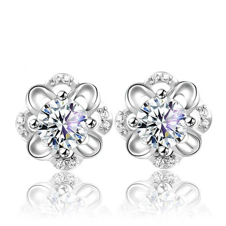 

Female Jewelry Solid 925 Sterling Silver Earrings Simple CZ Stone Stud Earrings for Young Lady Dating Party Hot Woman Wearing