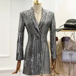 2019 Новый демисезонный для женщин блёстки Блейзер костюм куртка модное длинное пальто тонкий яркий пиджак