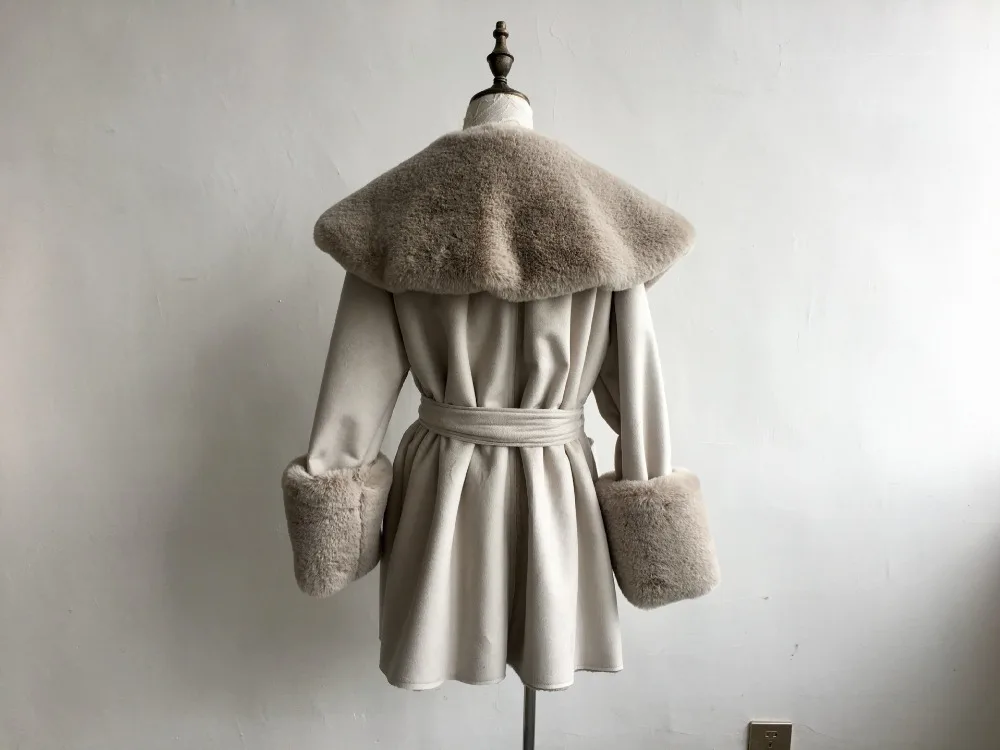 Women Suede Faux Hair Parkas Female Autumn Winter Thicken Oversized Velvet Outwear Womens Fur Collar Jacket Coat Ds50241