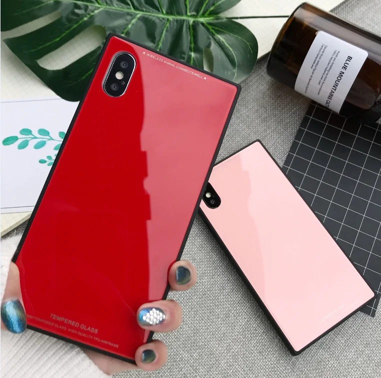 Buy Luxury Square Tempered Glass Case For iPhone X 8