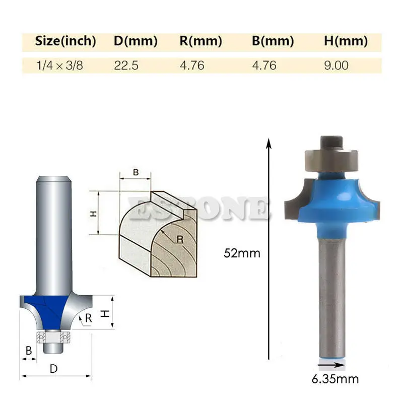 

New 1/4" Shank 3/8" Radius Round Over Beading Edging Router Bit Woodworking Tool