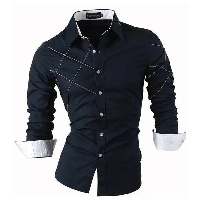 Sportrendy Men's Shirt Dress Casual Long Sleeve Slim Fit Fashion Dragon Stylish JZS041 JZS044-Navy