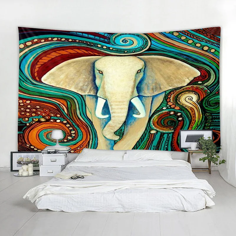 Рисунок слона Обюссон цветной религиозный настенный индийский Хиппи Большой Йога коврик-Шарф Полиэстер Гобелен