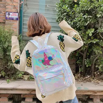 

Fashion Leather Unicorn Backpack For Women Girls Clear Sequins Travel Bag Teenager Student Schoolbag