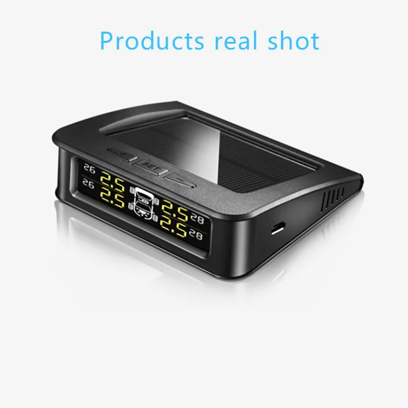 E-showtree Solar Powered Car TPMS with 4 External Sensors BAR PSI Tire Pressure Monitor Temperature System Digital Display Alarm